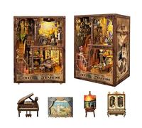 STRUCWOOD Kit de rincón de libros, kit de casa de muñecas a escala 1:24, estudio en miniatura de madera con cubierta antipolvo para decoración de estantería, rompecabezas 3D, rincones de libros para