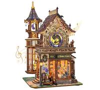 STRUCWOOD Rompecabezas de madera 3D, kit de modelo de torre de reloj mágico, kit de casa en miniatura con LED y música, decoración de estantería, regalos para familiares y amigos, club mágico del