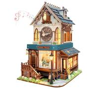 STRUCWOOD Rompecabezas de madera 3D para adultos, kit de reloj de cuco en | Mini kit de modelo con LED y música, interruptor táctil de 3 modos, decoración de estantería, tiempo familiar