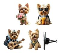 Strumming Yorkie Car Vent Clip, 4Pcs 2D Acrylic Cute Air Freshener for Car, Dog Car Freshener Clips, Cute Dog Cars Interior Decor Accessories, Fun Cartoon Animal Print Designs Diffuser Clips