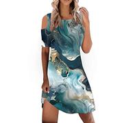 STRY Vestido de invitado de boda para mujer, vestido de verano de manga corta, cuello redondo, cintura redonda, vestido de playa, vestido informal de verano, Verde-b, M