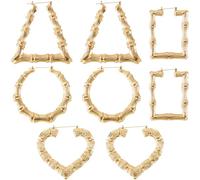 STSTR 4 pares de aretes de bambú para mujer, aretes de aro de bambú chapados en oro KC para Halloween, Pascua, Navidad, día de San Valentín, joyería estilo hip hop, accesorios personalizados de los
