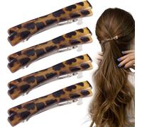 STSTR 4 pinzas de pelo francesas para mujer, 2.56 pulgadas, pequeñas pinzas para el pelo de concha de tortuga, accesorios para el cabello plano curvado brillante y fino para mujer (color leopardo)