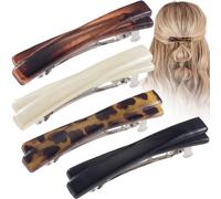 STSTR 4 pinzas para el cabello francesas para mujer, 2.5 pulgadas, pequeñas pinzas para el pelo de concha de tortuga, accesorios para el cabello plano curvado brillante para mujer (negro, blanco,