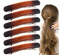 STSTR 6 pinzas de pelo francesas para mujer, 2.48 pulgadas, pequeñas pinzas para el pelo de concha de tortuga, accesorios para el cabello plano curvado brillante y fino para mujer, color ámbar, estilo