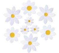 STSTR 9 parches de flores para planchar, 3 tamaños, parche de margarita blanca para ropa, bonito aplique floral bordado para bolsos, jeans, camisas