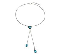 Sttiafay Collar con colgante de cristal azul Y delicado collar de cuarzo en forma de lágrima Collar de cadena larga de plata Lariat joyería para mujeres y niñas adolescentes