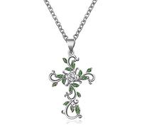 Sttiafay Collar de cruz de cristal para mujer con diseño de hoja envuelta en cruz de diamante, accesorio religioso (plata)