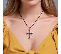 Sttiafay Collar de plata con colgante de cruz para hombre y mujer, estilo vintage, con calavera, cuerda encerada, accesorio gótico para Halloween