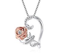 Sttiafay Collar de plata con forma de corazón para mujer con colgante de rosa y circonita, regalo romántico para San Valentín