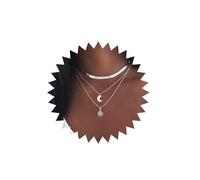 Sttiafay Gargantilla bohemia en capas multicapa con colgante de luna de disco, collar de clavícula, collar de cadena de eslabones de serpiente, joyería para mujeres y adolescentes, Plata, Diamantes de