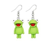 Sttiafay Pendientes creativos de rana verde, bonitos aretes colgantes de rana para mujeres y niños