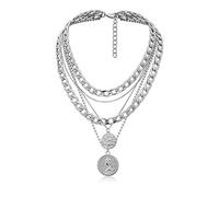 Sttiafay Punk Chunky Collar De Cadena Exagerado En Capas Cubano Eslabón Cadena Collar Multicapa Tallado Colgante Collar Gargantilla Gruesa Joyería Para Mujeres (plata)