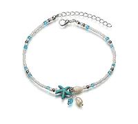 Sttiafay, Tobillera con cuentas y colgantes de concha y estrella de mar, estilo bohemio para el verano y la playa, joyas para mujeres y niñas