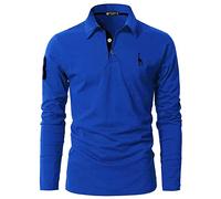 STTLZMC Polos Hombre Mangas Largas Camiseta Algodón Deporte Oficina Botón Cuello (XL, Azul 1)