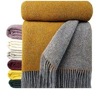 STTS International Manta de lana virgen 100% en varios colores, 140 x 200 cm, manta de lana virgen, 140 x 200 cm, color gris mostaza (doble cara), 140 x 200 cm