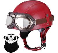 STTTBD Casco de Media Carcasa de Cuero Vintage, Casco Retro de Motocicleta con Gafas, Hebilla de liberación rápida, homologación Dot/ECE, para Adultos, Estilo Jet, Crucero y Scooter. E,L=59-60cm