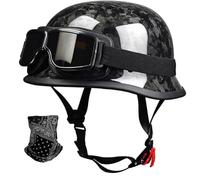 STTTBD Casco de Media Carcasa de Fibra de Carbono Estilo alemán con certificación Dot/ECE, Estilo Retro, con Cierre rápido Ajustable y Gafas de Seguridad para Adultos, Hombres y Mujeres. A,L=58-59cm