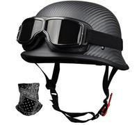 STTTBD Casco de Media Carcasa de Fibra de Carbono Estilo alemán con certificación Dot/ECE, Estilo Retro, con Cierre rápido Ajustable y Gafas de Seguridad para Adultos, Hombres y Mujeres. F,XL=60-61cm