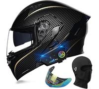 STTTBD Casco De Moto Modular con Bluetooth, Abatible, Homologado por Dot/ECE, con Doble Visera, Altavoz Integrado, Micrófono Y Respuesta Automática. K,XL(61-62cm)