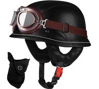 STTTBD Casco Media Carcasa Motocicleta con Homologación ECE, Casco Jet Ciclomotor, Retro Seguro con Gafas Hombre Y Mujer, Casco para Scooter Cruiser Ciclomotor Chopper K,X-Large