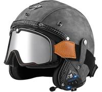 STTTBD Casco Motocicleta con Bluetooth, Casco Jet con Gafas Seguridad, Casco piloto Retro, Casco Motocicleta con estándar Dot/ECE, Casco Scooter para Mujeres y Hombres en Estilo Vintage K,M=57-58CM