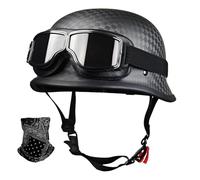 STTTBD Casco Retro de Motocicleta de Fibra de Carbono de Media Carcasa, homologación Dot/ECE, Casco Jet Retro con Gafas de Sol para Crucero, Chopper, Motociclista y ciclomotor. K,XXL=62-63cm