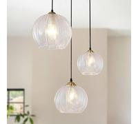 STTTBD Lámpara Colgante Cristal 3 Luces con Pantalla Esférica, Lámparas Colgantes Globo Cristal, Lámpara Mesa Comedor Altura Ajustable para Isla Cocina, Escalera, Sala Estar. White