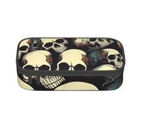 sttung Bolsa de almacenamiento de cosméticos con estampado de calavera y esqueleto, con múltiples compartimentos para viajes, Black, Talla única