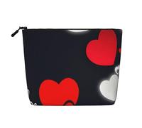 sttung Bolsa de maquillaje de lino de imitación de una sola capa con estampado de Feliz San Valentín para mujer con cremallera, Black, Talla única