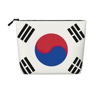 sttung Bolsa de maquillaje de lino de imitación de una sola capa con estampado de la bandera de la República de Corea, bolsa de aseo de viaje con cremallera para mujer, Black, Talla única