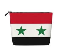sttung Bolsa de maquillaje de lino de imitación de una sola capa con estampado de la bandera de la República Árabe Siria para mujer con cremallera, Black, Talla única