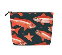 sttung Bolsa de maquillaje de lino sintético de una sola capa con estampado de salmón para mujer, bolsa de aseo de viaje con cremallera, Black, Talla única