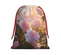 sttung Bolsa de regalo con cordón de Navidad con estampado de arbustos de rosas debajo de los árboles, bolsa de embalaje distintiva para fiestas de Navidad, bolsa de regalo festiva