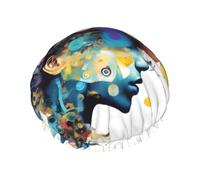 sttung Gorro de ducha de doble capa con estampado de cerebro de inteligencia artificial, elegante, borde elástico, para mujeres y hombres