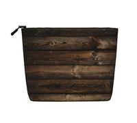 sttung Neceser de viaje con cremallera y estampado de madera marrón de una sola capa de lino sintético para mujer, Black, Talla única