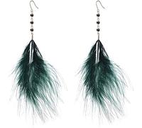 Stud Earrings,Beaded Feather Earrings Tassel Long Retro Ethnic Earrings Pendant for Ladies As a Gift/Green