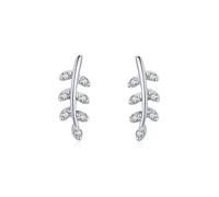 Stud Earrings For Women, Ohrringe Silber 925 Groß Silber Blätter mit Rundschliff Weiß Zirkonia