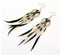 Stud Earrings,Vintage Feather Earrings Disc Tassel Earrings Dance Clothing Accessories Ethnic Wind Earrings Dream Catcher/Black