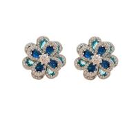 Stud Needle Vintage Blue Color Flower Earrings For Women Wedding