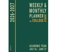 Student Planner 2026-2027 College: Large, Vertical Layout Hourly Time Slots and To-Do List for Homework and University Assignments, Academic Year 26-27, Green, 8.5 x 11