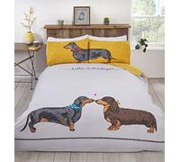 Studio Art Bedding Cute Sausage Dog Love Duvet Cover Set Hello Salchichage-Juego de Funda de edredón Reversible, diseño de Perro Salchicha, Multicolor, Matrimonio