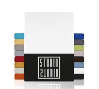 STUDIO Basic Sábana Bajera Ajustable Juego de 2X 100x200 cm - con Goma Elástica Jersey 100% Algodón Peinado - Blanco - Oeko-Tex Standard 100 - para Colchones 15-25 cm Camas Estándar y Box Spring