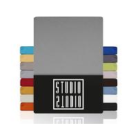 STUDIO Basic Sábana Bajera Ajustable Juego de 2X 90x200 cm - con Goma Elástica Jersey 100% Algodón Peinado - Plata - Oeko-Tex Standard 100 - para Colchones 15-25 cm, Camas Estándar y Box Spring