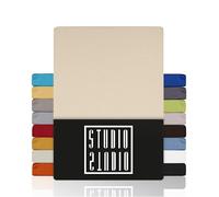 STUDIO Basic Sábana Bajera Ajustable Juego de 2X 90x200 cm - con Goma Elástica Jersey 100% Algodón Peinado - Crema - Oeko-Tex Standard 100 - para Colchones 15-25 cm, Camas Estándar y Box Spring