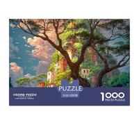 Studio Ghibli-Style Illustration 1000 Stück Premium-Karton Puzzle Tree Building Lebendige Bilder Kreatives Spiel Puzzles Als Wohnaccessoires 52x38cm/1000pcs
