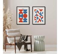 Studio Moien Bauhaus Modern Vintage Poster Set 2 impresiones artísticas en azul y rojo, arte de pared sin marco, 250 g/m2, calidad museo mate (DIN A3 (29,7 x 42 cm)