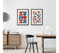 Studio Moien Bauhaus Modern Vintage Poster Set 2 impresiones artísticas enmarcadas en azul y rojo, marco de madera negro, 250 g/m2, calidad de museo mate (DIN A3 (29,7 x 42 cm)