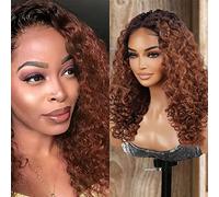 STUDIOCUT BY PROS - Peluca de pelo sintético resistente al calor con parte en T, parte media y encaje suizo, ondulado profundo, tamaño mediano, rizado, para mujeres negras DPL009