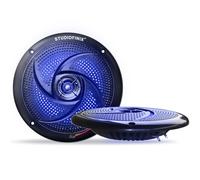STUDIOFINIX - Altavoces marinos impermeables de perfil bajo - 13,2 cm - Altavoz impermeable de doble controlador ultra delgado con doble conductor con luz ambiental de color azul frío (negro, un par)